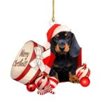 Dachshund Dog Ornaments Wearing A Christmas Hat Wreath, Christmas Tree Ornament, Xmas Tree Hanging, Funny Dog Ornament Dog Lovers Gift Dog Hanging Decoration, Vintage Unique Xmas Eve Decor (G)