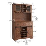 OKD Farmhouse Bar Cabinet with Sliding Barn Door, Kitchen Hutch Storage Cabinet with Wine and Glass Rack, Drawers, Shelves, Sideboard and Buffet Cabinet for Dining Room (Reclaimed Barnwood Color)