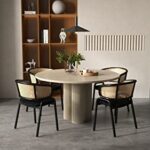 STARWAY Dining Chairs 2pcs,Rattan Chairs Modern Mid Century Chairs Set of 2, Upholstered Dining Living Room Kitchen Chairs with Cane Back & Stainless Chrome Base,Black