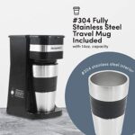 Elite Gourmet EHC111A Personal Single-Serve Compact Coffee Maker Brewer Includes 14Oz. Stainless Steel Interior Thermal Travel Mug, Compatible with Coffee Grounds, Reusable Filter