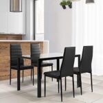 POULEII Dining Chairs Set of 4, Leather Dining Chairs with Padded Seat Foot Cap Protection,Ergonomic Curved Back for Dining Kitchen Living Room, Black