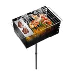 Park Grill Portable Charcoal Grills Outdoor Park Style Grill 25x17x11 Inch with Grate and Plate, Single Post Steel Barbecues Grilling, Park Grill Heavy Duty for BBQ, Camping, Backyard