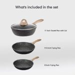 JEETEE Pots and Pans Set Nonstick, 11 Inch Sauté Pan with Lid & 9.5 Inch & 8 Inch Frying Pan Induction Granite Coating Pots Set, PFOA Free (Grey, 4pcs Cookware Sets)