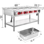 VBENLEM Steam Table Food Warmer 4 Pot Steam Table Food Warmer 18 Quart/Pan with Lids with 7 Inch Cutting Board Commercial Electric Food Warmer Bain Marie Buffet Steam Serving Counter 110V 2000W