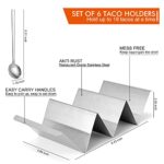 TEITOP Taco Holders Set of 6 – Stainless Steel Taco Stand Rack Tray with Spoon – Metal Taco Rack with Handles – Oven Safe for Baking, Air Fryer, Dishwasher, Grill Safe Taco Trays