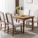 CIMOTA Farmhouse Dining Chairs Set of 6,Mid Century Modern Dining Room Chairs Upholstered Kitchen Side Chairs with High Back/Nailhead Trim/Hardwood Frame, Linen Beige, 6PCS