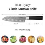 BEAFUORCT Japenses Chef Knife, 7inch Chefs Knife, Stainless Steel Kitchen Knives, High Carbon Chopping Knife, Sharp Santofu Knife with Finger Protector & Gift Box For Kitchen