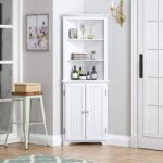 UTEX Tall Corner Cabinet, Free Standing Corner Storage Cabinet with Doors and Adjustable Shelves, Storage Cabinet Tall for Bathroom, Kitchen, Living Room, White