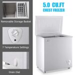 Chest Freezer 5.0 Cu.Ft Small Deep Freezer White WANAI Top Door Mini Freezer with Removable Basket, Low Noise, 7 Adjustable Temperature and Energy Saving Perfect for Home Garage Basement Dorm or Apartment Business