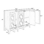 60” Retro Mirrored Console Table Sideboard with 4 Cabinets and 3 Adjustable Shelves, Large Storage Cabinet Free Stand Kitchen Buffet Server Cabinet for Entryway/Living Room/Dining Room (White-59.8”)