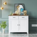 HORSTORS Kitchen Storage Cabinet with Drawers and Doors, Floor Sideboard and Buffet Server Cabinet, Entryway Console Cabinet for Living Room, Dining Room, Bathroom, Ivory White