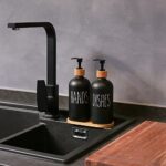 MOMEEMO Glass Soap Dispenser Set, Contains Glass Hand Soap Dispenser and Glass Dish Soap Dispenser. Matte Black Soap Dispenser Suitable for The Kitchen Soap Dispenser, Rustic Kitchen Decor. (Black)