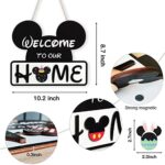 FUEMEILY Cute Mouse Interchangeable Seasonal Welcome Door Sign for Front Door Decor, Welcome to Our Home Sign with Interchangeable Holiday Pieces for Farmhouse/Wall/Porch Decor and Housewarming Gift
