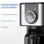 Programmable Coffee Maker, REDMOND 10 Cup Drip Coffee Machine Stainless Steel Keep Warm with Brew Strength Control, LCD Screen, Anti-Drip System – Black & Stainless Steel