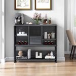 ASYA Industrial Buffet Cabinet, Freestanding Sideboard with Wine Rack and Mesh Door, Modern Wine Bar Cabinet for Home Living Room and Dining Room (Grey)
