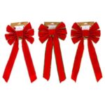Christmas Red Velvet Bows with Red Silver Green Trim, 22″ Long by 10″ Wide Decorative Christmas Bows for Wreath Garland Christmas Tree Decor, Indoor Outdoor Holiday Decorations Gift Bow