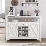 Modern White Buffet Cabinet, 47” Kitchen Buffet Storage Cabinet Cupboard with Barn Door, Sideboard Buffet Cabinet Wine Bar Cabinet with Adjustable Shelf for Dining Room Living Room, White