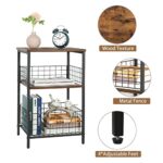 Side Table, Industrial Retro End Table Nightstand Storage Shelf for Living Room Bedroom Kitchen Family and Office,Small Table for Small Spaces(Rustic Brown & Black)