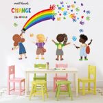 decalmile Small Hands Change The World Equality Wall Stickers Inspirational Quote Rainbow Wall Decals Kids Room Classroom School Library Wall Decor Gift