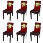 XMNTG Set of 6 Stretch Newest Christmas Chair Covers for Dining Room Bow-Knot Printed Chair Covers Christmas Decor Removable Chair Covers Non Slip Washable Furniture Protector for Kitchen
