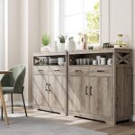 HOSTACK Modern Farmhouse Buffet Sideboard, Kitchen Storage Cabinet with Shelves and Doors, Wood Buffet Cabinet with Drawers, Coffee Bar, Floor Cabinet Cupboard for Dining Room, Ash Grey