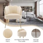 LETESA Modern Velvet Accent Barrel Chairs Shell Shape Chairs Comfy Upholstered Vanity Chairs Dining Chairs with Golden Metal Legs Desk Chair Makeup Chairs for Living Room Bedroom (Cream White)