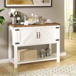 Farmhouse Coffee Bar Cabinet, Kitchen Buffet Cabinet with Storage, Modern Sideboard Buffet Storage Cabinet with 2 Doors & Shelf, White Accent Table Entryway Table Console Cabinet for Living Room