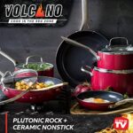Red Volcano Textured Ceramic Nonstick, 12 Piece Cookware Pots and Pans Set with Stainless Steel Handles, PFAS PFOA & PTFE Free, Dishwasher Safe, Oven & Broiler Safe to 600 Degrees, Red