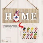 WTTORDE Christmas Rustic Wood Home Sign,Decorative Hanging Door Sign? Wooden Ornament with 7 Gnome for Front Door Holiday Decoration, Multicolor