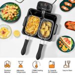 COSTWAY Deep Fryer, 1700W Stainless Steel Fryer with Heating Element, Triple Basket, 5.3QT/21-Cup Oil Container & Lid with View Window, Adjustable Temperature & Timer, for Kitchen & Restaurant (5.3qt)