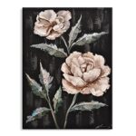 Kas Home Abstract Canvas Wall Art Peony Flower Watercolor Wall Decor Pink Green Picture Floral Artwork Print Framed Painting Wall Art for Living Room Bedroom Bathroom Ready to Hang (Black – Flower, 12 x 16 inch)