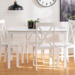 Walker Edison 4 Person Modern Farmhouse Wood Small Dining Table Dining Room Kitchen Table Set Dining 4 Chairs Set, 48 Inch, White
