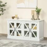 HOMCOM Rustic Kitchen Sideboard, Glass Door Buffet Cabinet, TV Stand with Adjustable Shelf for Kitchen Living Room, White