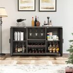 YITAHOME Home Bar Cabinet for Liquor and Glasses, Coffee Bar Cabinet with Wine Racks, Mesh Door, Glass Holders, Industrial Storage Buffet Cabinet for Kitchen, Dining Room, Living Room, Dark Gray