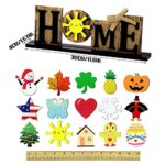 Jetec Interchangeable Home Table Sign with 15 Ornaments Wooden Standing Desk Decorations for Living Room Home Fireplace Summer Fall Christmas Halloween Thanksgivings Decor
