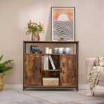 USIKEY Storage Cabinet with 2 Doors, Buffet Cabinet, Kitchen Cabinet with Adjustable Shelves, Open Compartment, Storage Sideboard, for Dining Room, Living Room, Bedroom, Rustic Brown