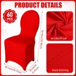 60 Pcs Red Chair Covers Wedding Seat Chair Covers Red Spandex Chair Slipcovers Polyester Spandex Folding Chair Covers for Wedding, Banquet Party, Celebration Event, Dining Room, Living Room