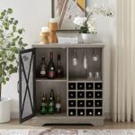 Wine Bar Cabinet,Liquor Cabinet with Storage, Farmhouse Buffet Cabinet with Wine Rack and Adjustable Storage Shelves,Metal Wood Coffee Bar Sideboard for Home,Kitchen,Dining Room?A
