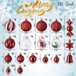 111-Pack Christmas Balls Ornaments,Assorted Shatterproof Christmas Ornaments Set, Xmas Seasonal Luxurious Hanging Pendants Gift Package for Christmas Tree Party Holiday Indoor Decor(Red)
