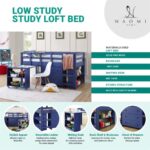 Twin Size Loft Bed with Desk Low Study Kids Twin Loft Bed with Desk and Storage Low Loft Bed Twin for Kids Twin Loft Bed with Cabinet Ladder, Safety Guard Rails, Bookcase Shelf by Naomi Home, Navy