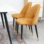 ZKJOLMN Fabric Dining Chairs Set of 2, Comfy Upholstered Accent Chairs Mid-Century Nordic Chairs Side Chairs for Dining Room, Kitchen, Bedroom, Living Room (Dark Yellow)
