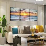 Sunrise Pictures Beach Bathroom wall decor – 3 pieces Ocean Canvas Wall Art Artwork for Bedroom Living Room Decorative Coastal Nautical Canvas Print Woodern Framed Painting Ready to Hang 12×16 inch
