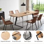 Modern mid-Century Dining Table Dining Table and Chairs for 6 Rectangular Wooden Dining Table Folding Dining Table Space-Saving Multifunctional Dining Table (Table+6 Brown Chairs)