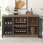IBF Industrial Wine Bar Cabinet, Coffee Bar Cabinet for Liquor and Glasses, Farmhouse Liquor Cabinet with Storage Rack, Sidebaord Buffet Cabinet for Home Kitchen Dining Living Room, Rustic Oak, 55 in