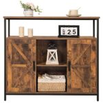 WEENFON Storage Cabinet, Coffee Bar Cabinet with Barn Door, Sideboard with Adjustable Shelf, Buffet Cabinet for Kitchen Dining Living Room Entryway, Rustic Brown and Black
