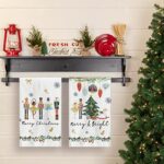 Artoid Mode Nutcrackers Xmas Balls and Trees Snowflakes Merry Christmas Kitchen Towels Dish Towels, 18×26 Inch Seasonal Decoration Hand Towels Set of 2