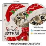 Merry Christmas Cat Garden Flags for Outdoor,Meowy Catmas Cat with Red Hat Scarf Small Yard Flag,Seasonal Xmas Decors for Winter Holiday Farmhouse Outside 12×18 Double Sided