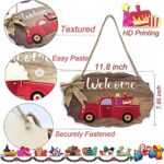 Aoipend Interchangeable Seasonal Red Truck Welcome Sign for Front Door Porch Decor with 12 Holiday Icons Rustic Farmhouse Wooden Decorations Home Wall Hanging 4th of July