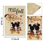 D1resion 4Pcs Seasonal Garden Flag Set Hello Spring Summer Fall Winter Cartoon Mouse Burlap Yard Flags Double Sided Print Vertical House Flag Autumn Decorations for Home Outdoor Lawn 12.4 X 18.1 In