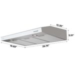 CIARRA 30 inch Under Cabinet Vent Hood for Kitchen, 3 Speed Exhaust Fan and LED Lights, Push Button Control, Ducted and Ductless Convertible, Stainless Steel